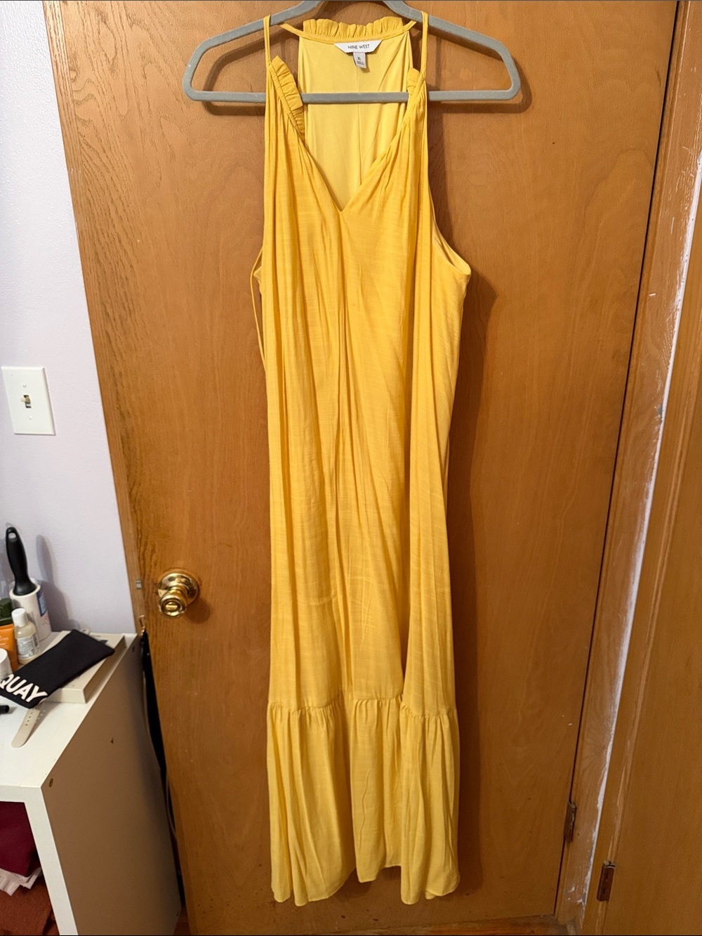 Nine West Yellow Sleeveless Maxi Dress with Ruffle Hem
